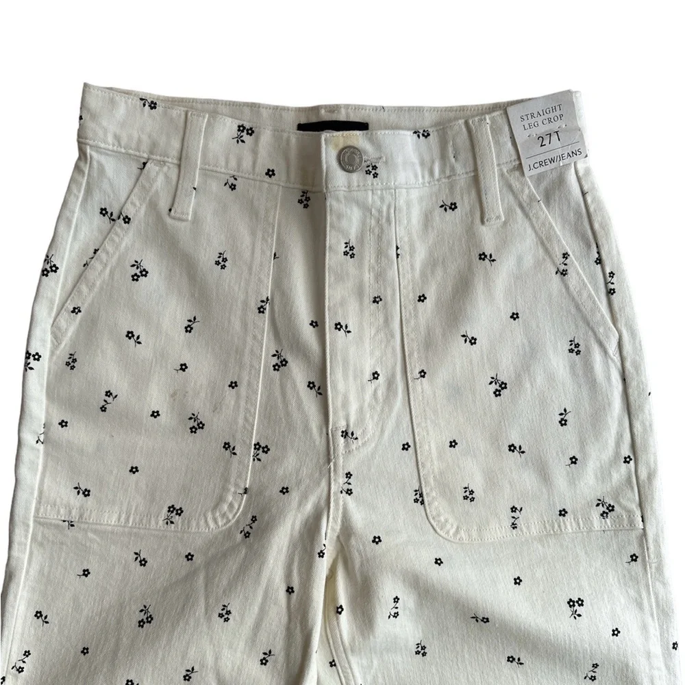 J.CREW Straight Leg Crop White With Flower Design Jeans Size 27T BNWT